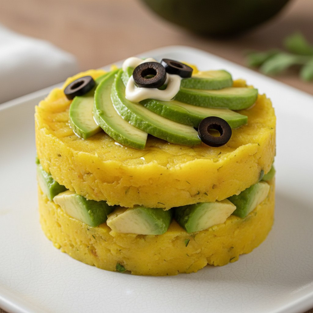Causa limeña en capas de papa amarilla rellena